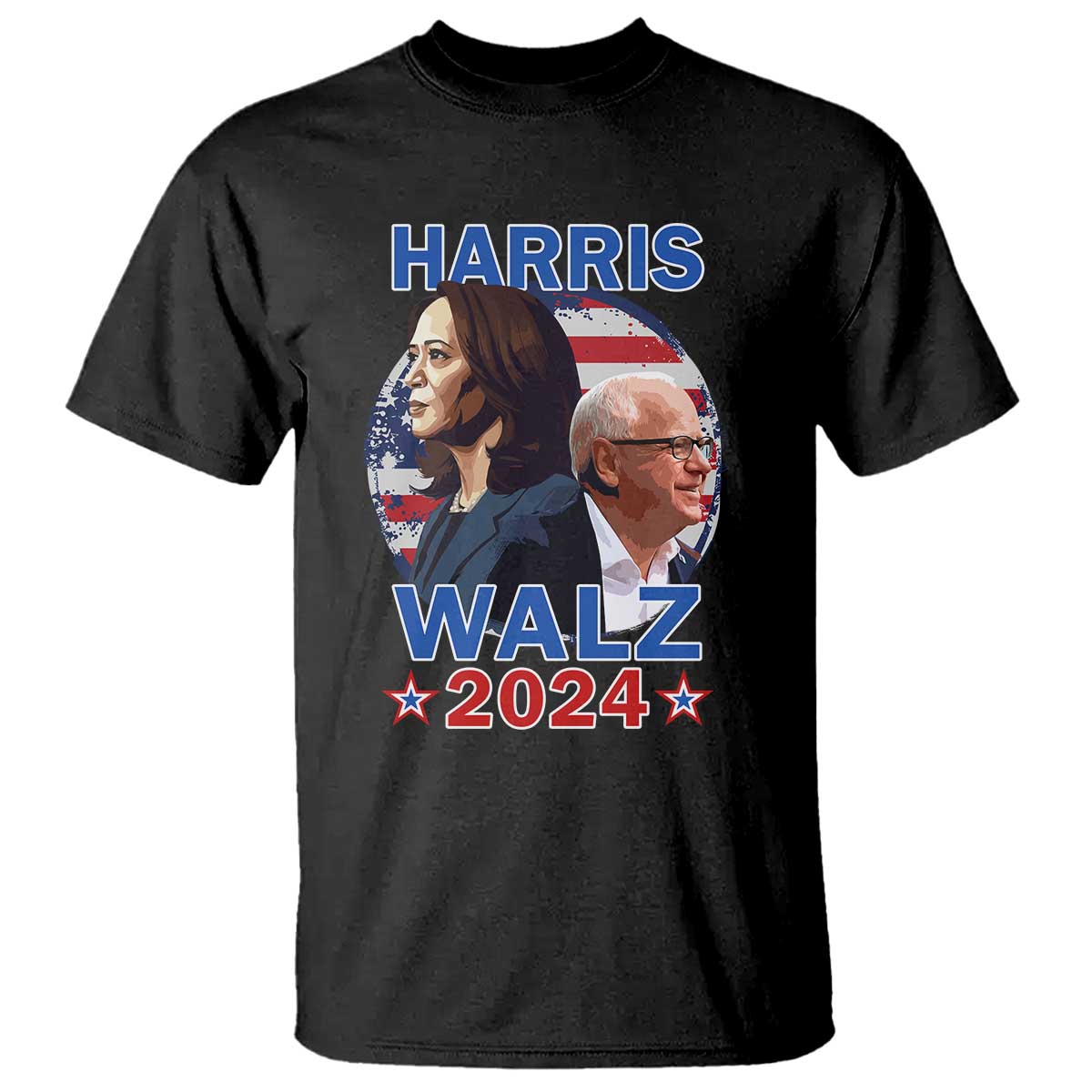 Harris Walz 2024 T Shirt Presidential Election Star USA Flag - Wonder Print Shop