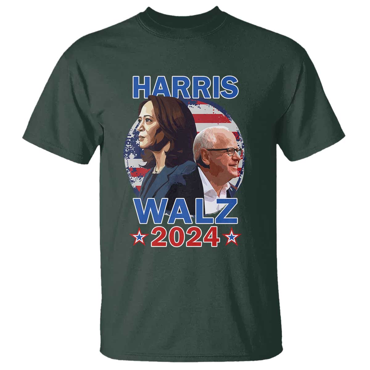Harris Walz 2024 T Shirt Presidential Election Star USA Flag - Wonder Print Shop