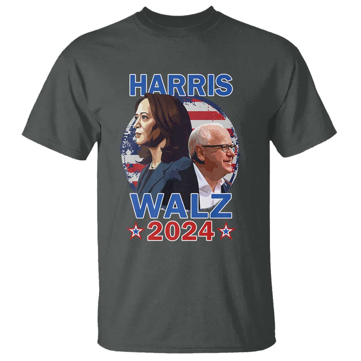 Harris Walz 2024 T Shirt Presidential Election Star USA Flag - Wonder Print Shop