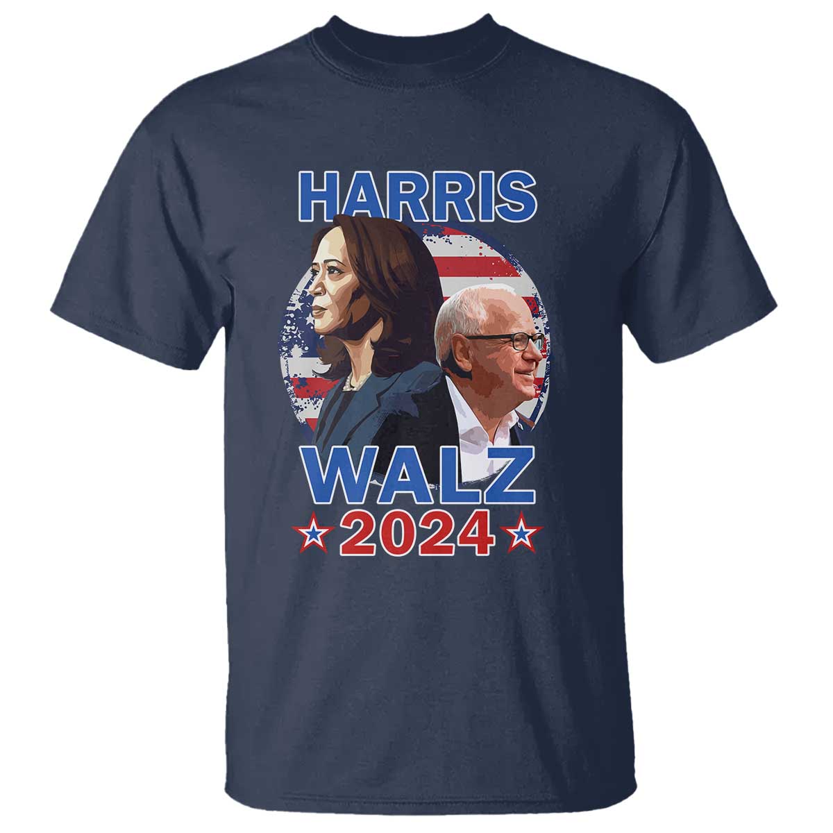 Harris Walz 2024 T Shirt Presidential Election Star USA Flag - Wonder Print Shop