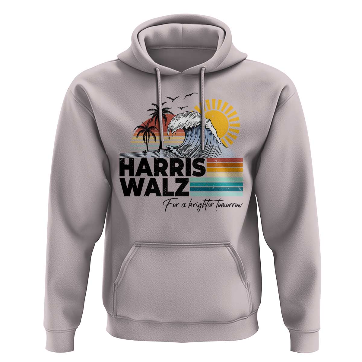 Harris Walz For A Brighter Tomorrow Hoodie Retro Sunshine Blue Wave Coconut Tree - Wonder Print Shop