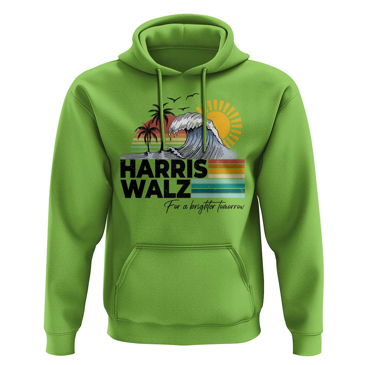 Harris Walz For A Brighter Tomorrow Hoodie Retro Sunshine Blue Wave Coconut Tree - Wonder Print Shop