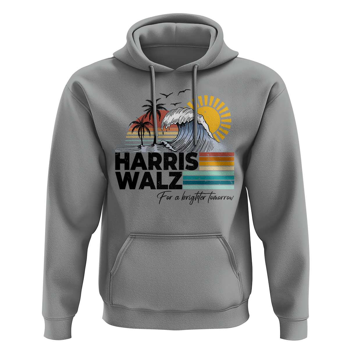Harris Walz For A Brighter Tomorrow Hoodie Retro Sunshine Blue Wave Coconut Tree - Wonder Print Shop