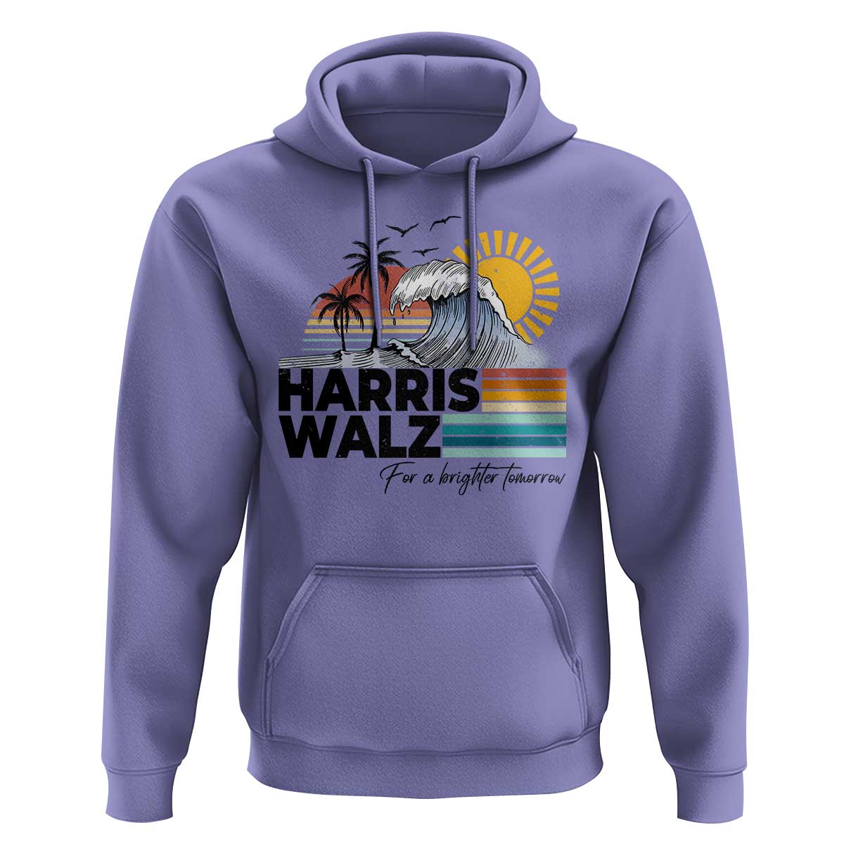 Harris Walz For A Brighter Tomorrow Hoodie Retro Sunshine Blue Wave Coconut Tree - Wonder Print Shop