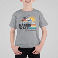 Harris Walz For A Brighter Tomorrow T Shirt For Kid Retro Sunshine Blue Wave Coconut Tree - Wonder Print Shop
