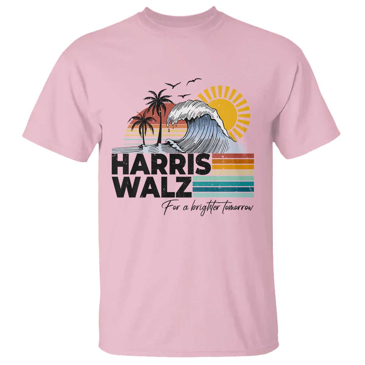 Harris Walz For A Brighter Tomorrow T Shirt Retro Sunshine Blue Wave Coconut Tree - Wonder Print Shop