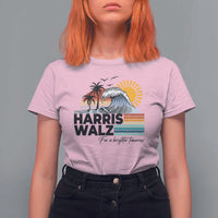Harris Walz For A Brighter Tomorrow T Shirt For Women Retro Sunshine Blue Wave Coconut Tree - Wonder Print Shop