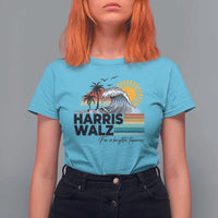 Harris Walz For A Brighter Tomorrow T Shirt For Women Retro Sunshine Blue Wave Coconut Tree - Wonder Print Shop
