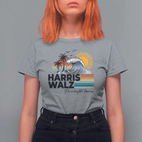Harris Walz For A Brighter Tomorrow T Shirt For Women Retro Sunshine Blue Wave Coconut Tree - Wonder Print Shop