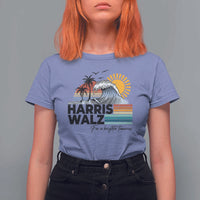 Harris Walz For A Brighter Tomorrow T Shirt For Women Retro Sunshine Blue Wave Coconut Tree - Wonder Print Shop