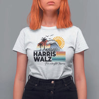 Harris Walz For A Brighter Tomorrow T Shirt For Women Retro Sunshine Blue Wave Coconut Tree - Wonder Print Shop
