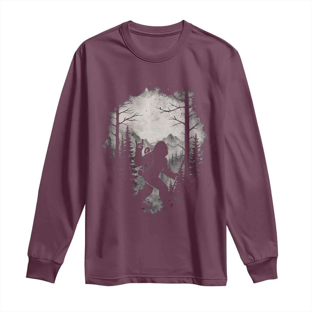 Funny Bigfoot Hiking Night Stroll Mountain Forest Long Sleeve Shirt - Wonder Print Shop
