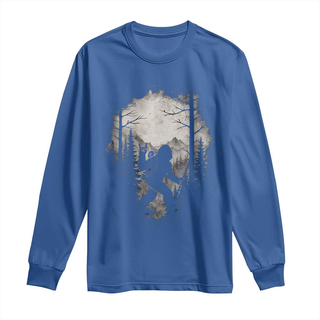 Funny Bigfoot Hiking Night Stroll Mountain Forest Long Sleeve Shirt - Wonder Print Shop
