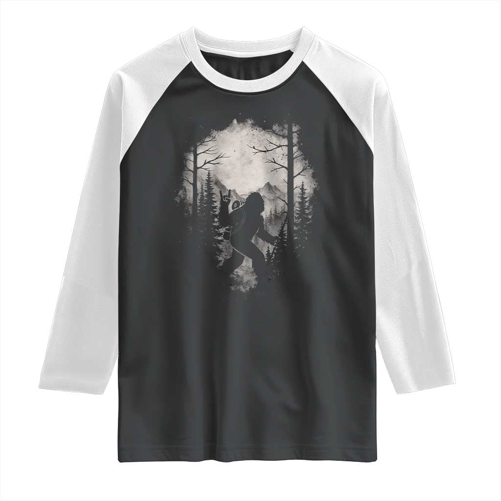 Funny Bigfoot Hiking Night Stroll Mountain Forest Raglan Shirt - Wonder Print Shop
