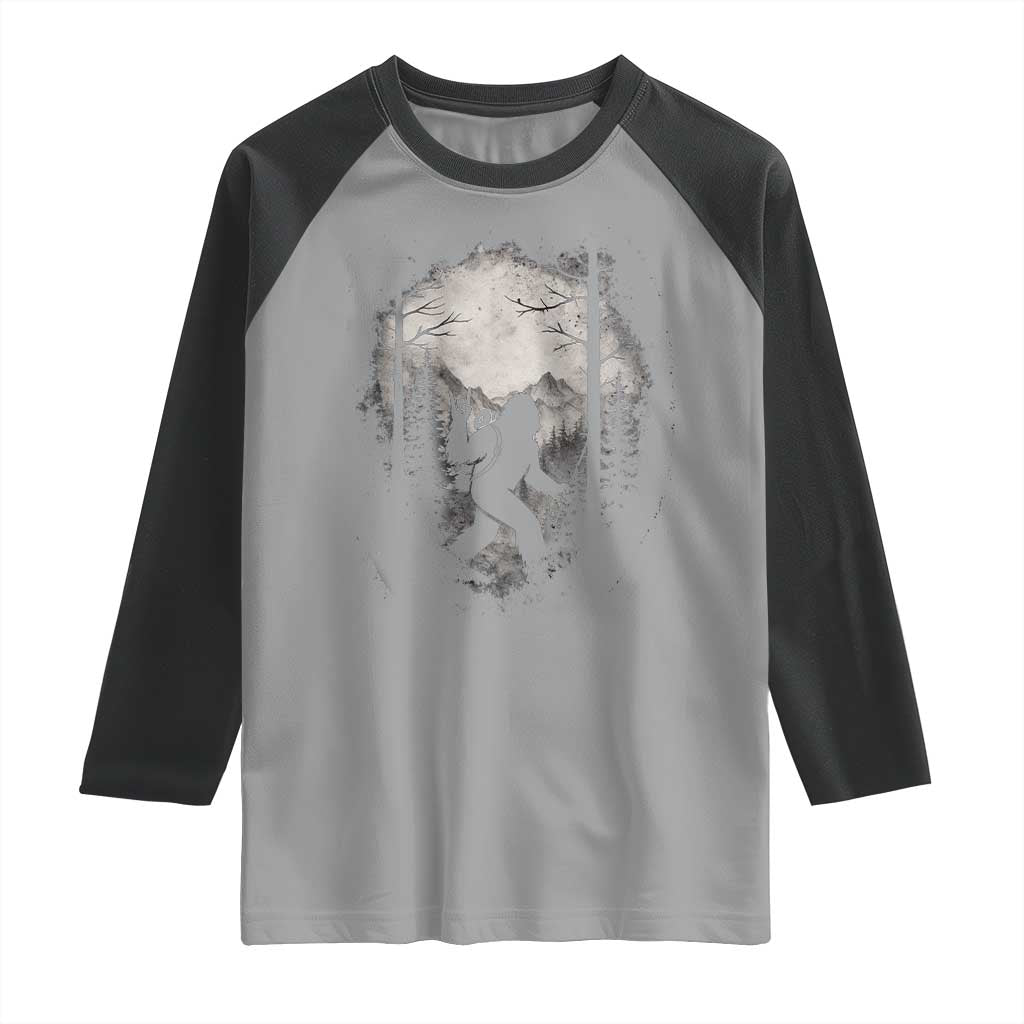 Funny Bigfoot Hiking Night Stroll Mountain Forest Raglan Shirt - Wonder Print Shop