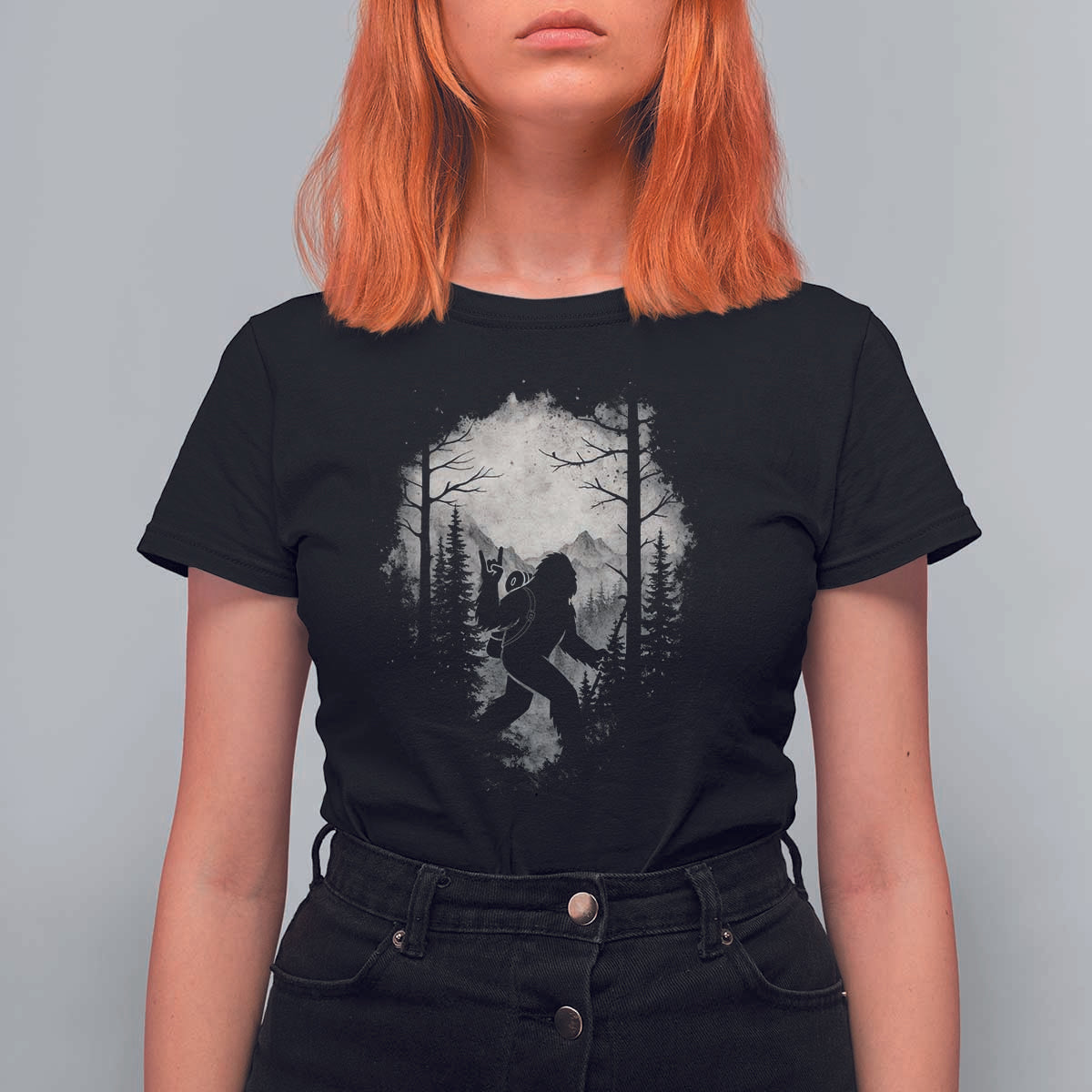 Funny Bigfoot Hiking Night Stroll Mountain Forest T Shirt For Women - Wonder Print Shop