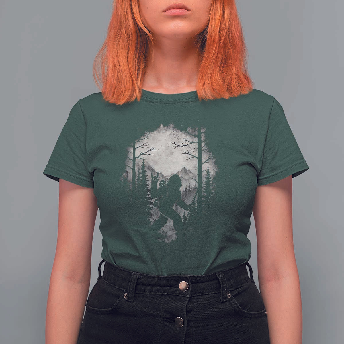 Funny Bigfoot Hiking Night Stroll Mountain Forest T Shirt For Women - Wonder Print Shop