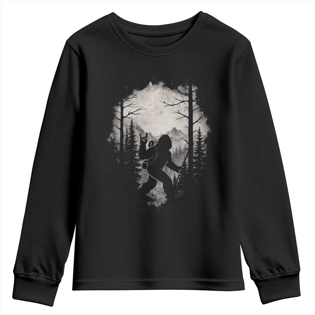 Funny Bigfoot Hiking Night Stroll Mountain Forest Youth Sweatshirt - Wonder Print Shop