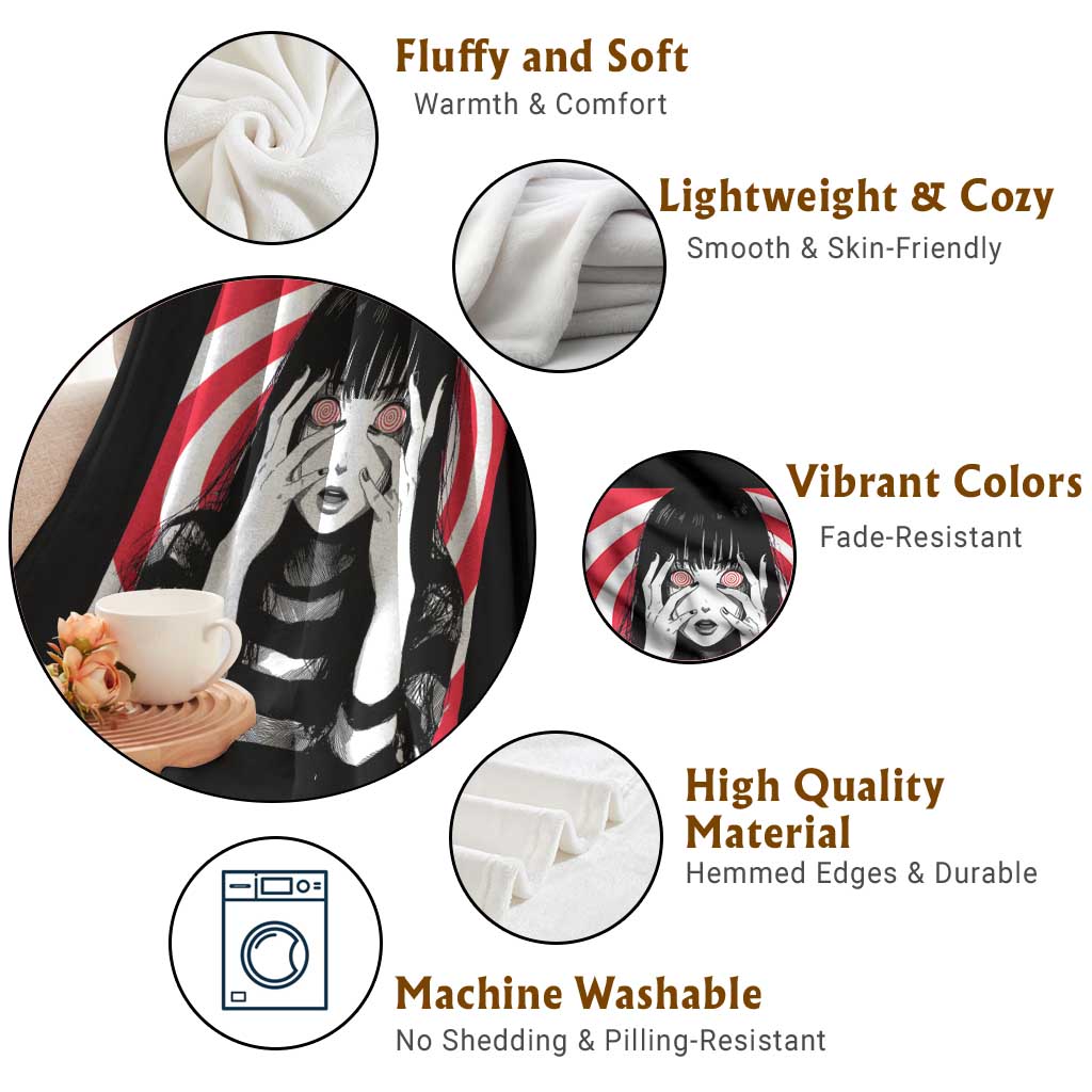 Horror Anime Manga Creepy Goth Japanese Girl Throw Blanket - Wonder Print Shop