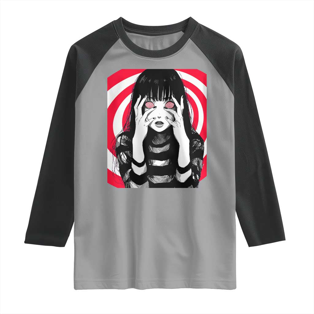 Horror Anime Manga Creepy Goth Japanese Girl Raglan Shirt - Wonder Print Shop