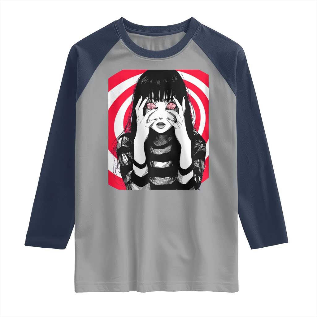 Horror Anime Manga Creepy Goth Japanese Girl Raglan Shirt - Wonder Print Shop