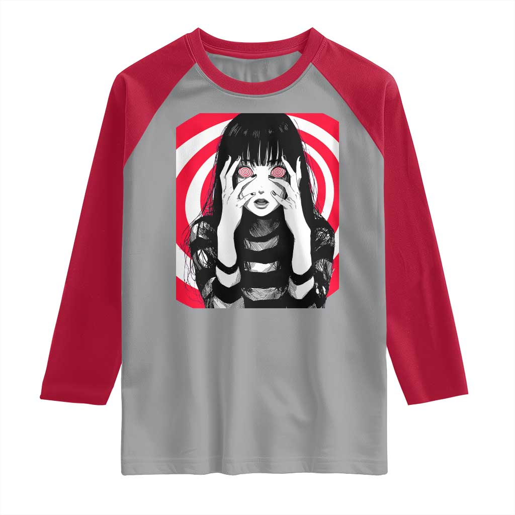 Horror Anime Manga Creepy Goth Japanese Girl Raglan Shirt - Wonder Print Shop
