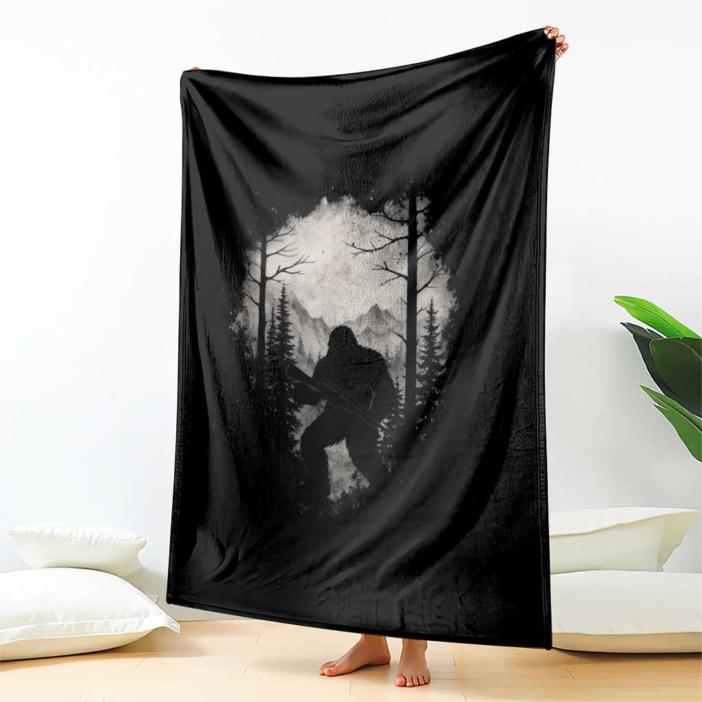 Funny Bigfoot Hunting Throw Blanket Sasquatch Wildlife Hunter Forest - Wonder Print Shop