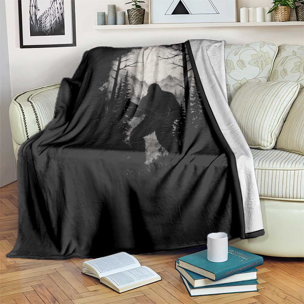 Funny Bigfoot Hunting Throw Blanket Sasquatch Wildlife Hunter Forest - Wonder Print Shop