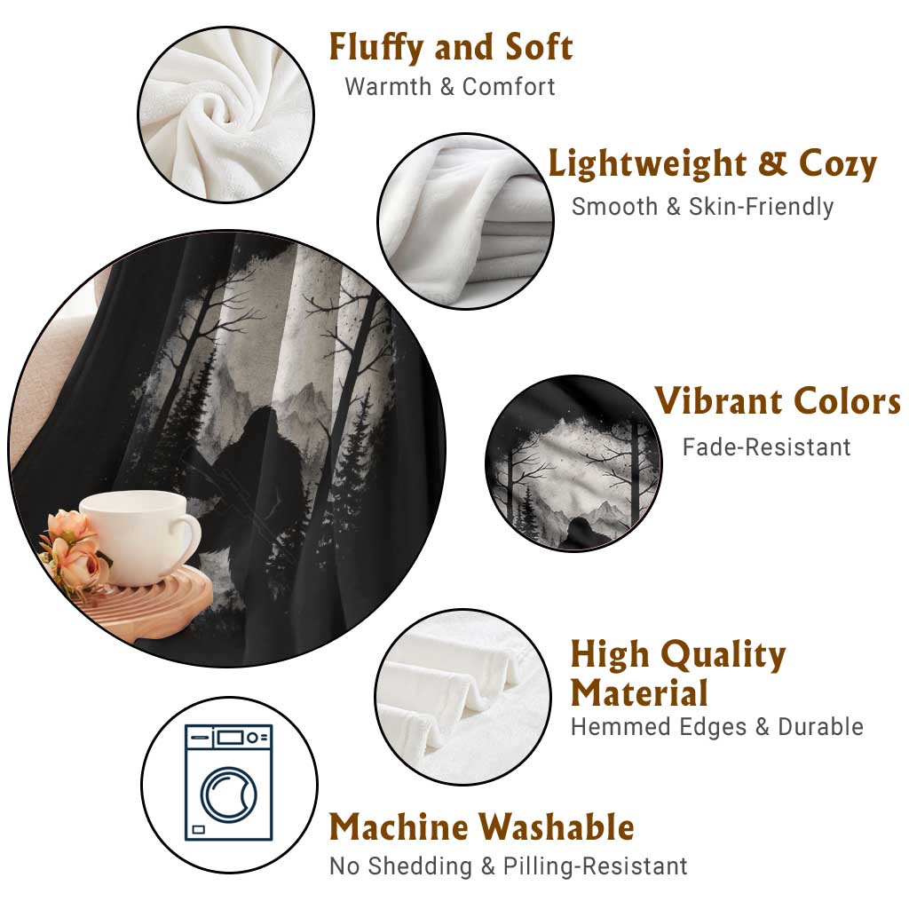 Funny Bigfoot Hunting Throw Blanket Sasquatch Wildlife Hunter Forest - Wonder Print Shop