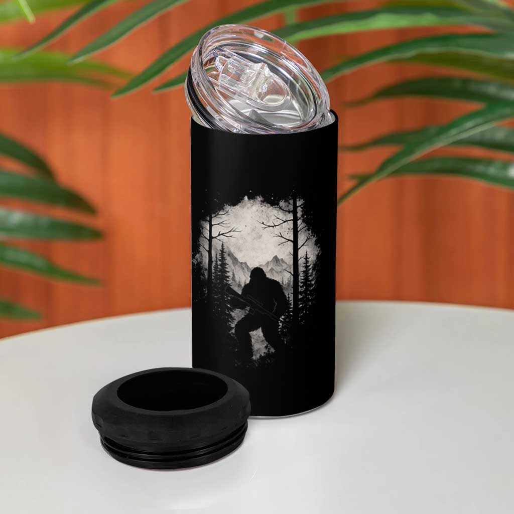 Funny Bigfoot Hunting 4 in 1 Can Cooler Tumbler Sasquatch Wildlife Hunter Forest - Wonder Print Shop