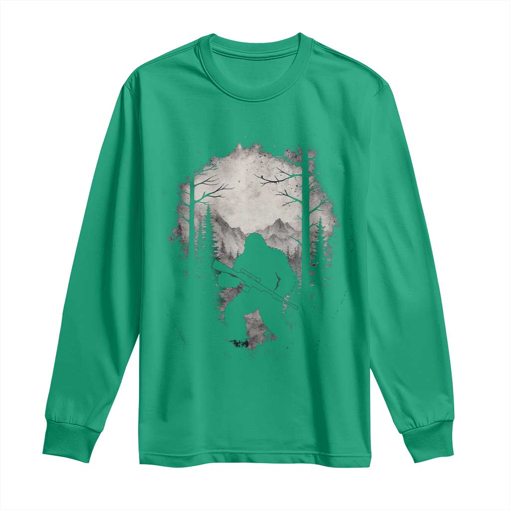 Funny Bigfoot Hunting Long Sleeve Shirt Sasquatch Wildlife Hunter Forest - Wonder Print Shop