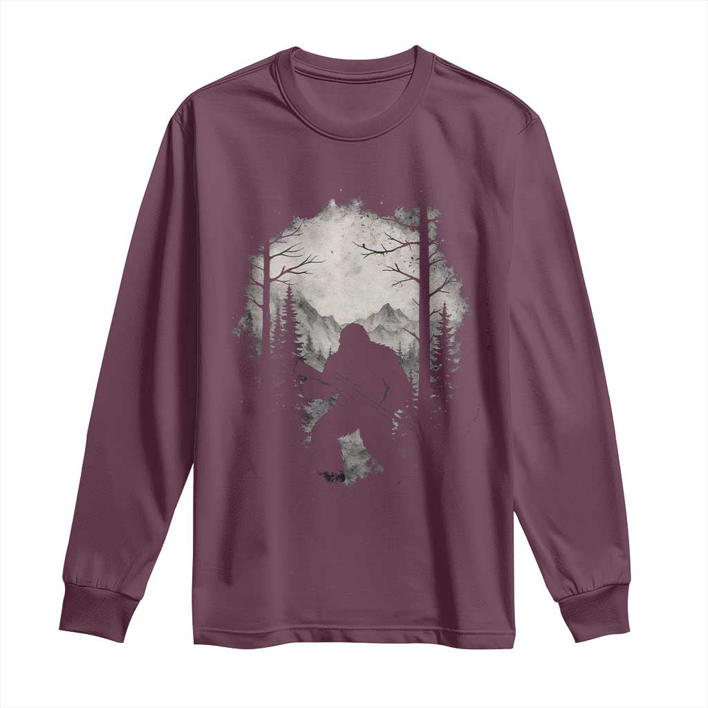 Funny Bigfoot Hunting Long Sleeve Shirt Sasquatch Wildlife Hunter Forest - Wonder Print Shop