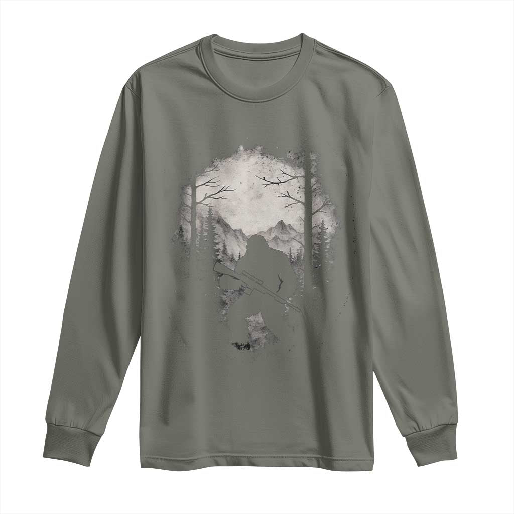 Funny Bigfoot Hunting Long Sleeve Shirt Sasquatch Wildlife Hunter Forest - Wonder Print Shop