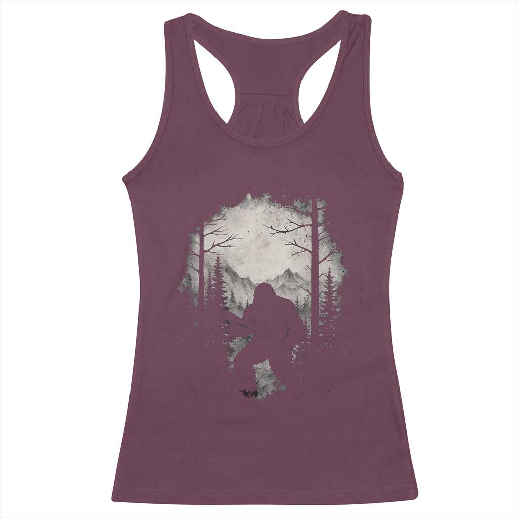 Funny Bigfoot Hunting Racerback Tank Top Sasquatch Wildlife Hunter Forest - Wonder Print Shop