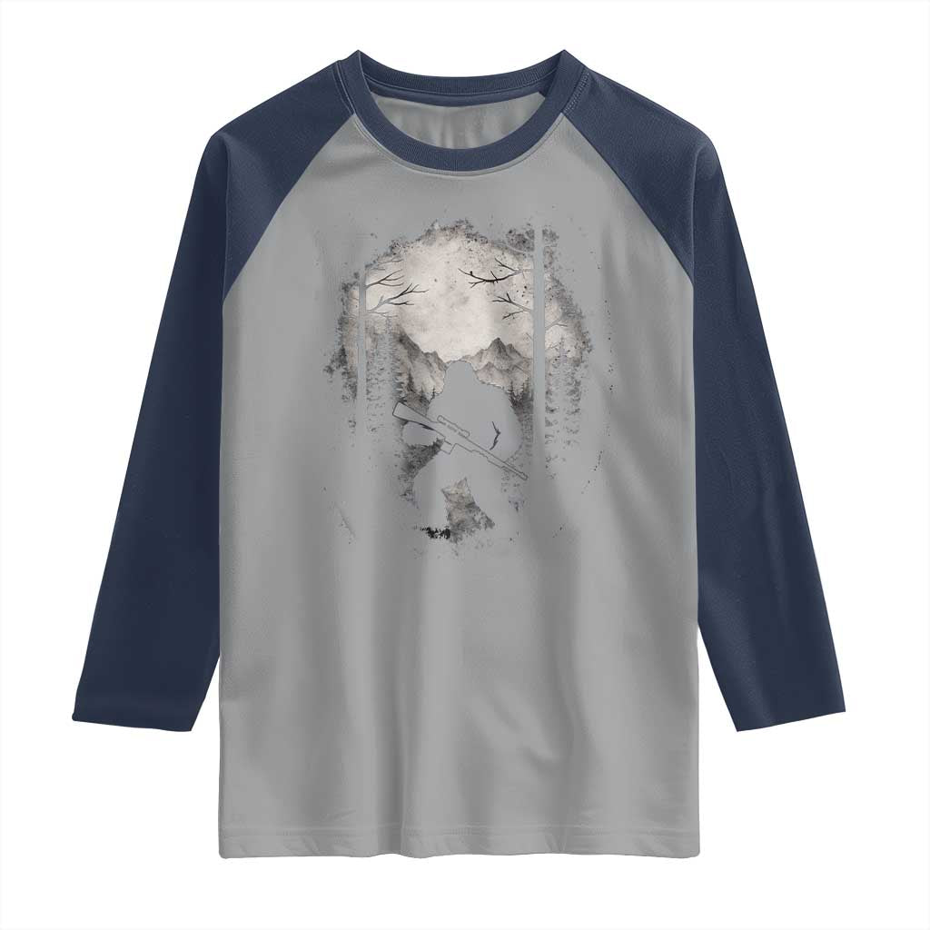 Funny Bigfoot Hunting Raglan Shirt Sasquatch Wildlife Hunter Forest - Wonder Print Shop
