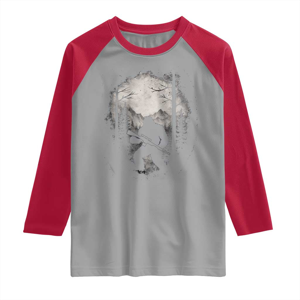 Funny Bigfoot Hunting Raglan Shirt Sasquatch Wildlife Hunter Forest - Wonder Print Shop