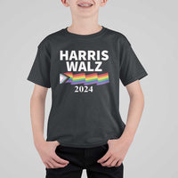 Harris Walz T Shirt For Kid LGBT Rainbow Flag Presidential Election 2024 - Wonder Print Shop