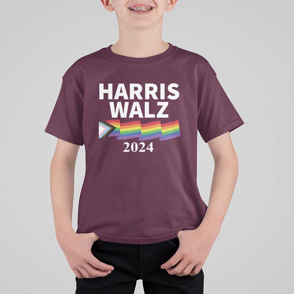 Harris Walz T Shirt For Kid LGBT Rainbow Flag Presidential Election 2024 - Wonder Print Shop