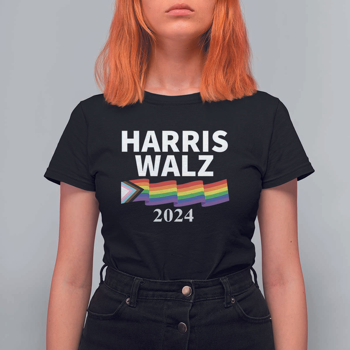 Harris Walz T Shirt For Women LGBT Rainbow Flag Presidential Election 2024 - Wonder Print Shop