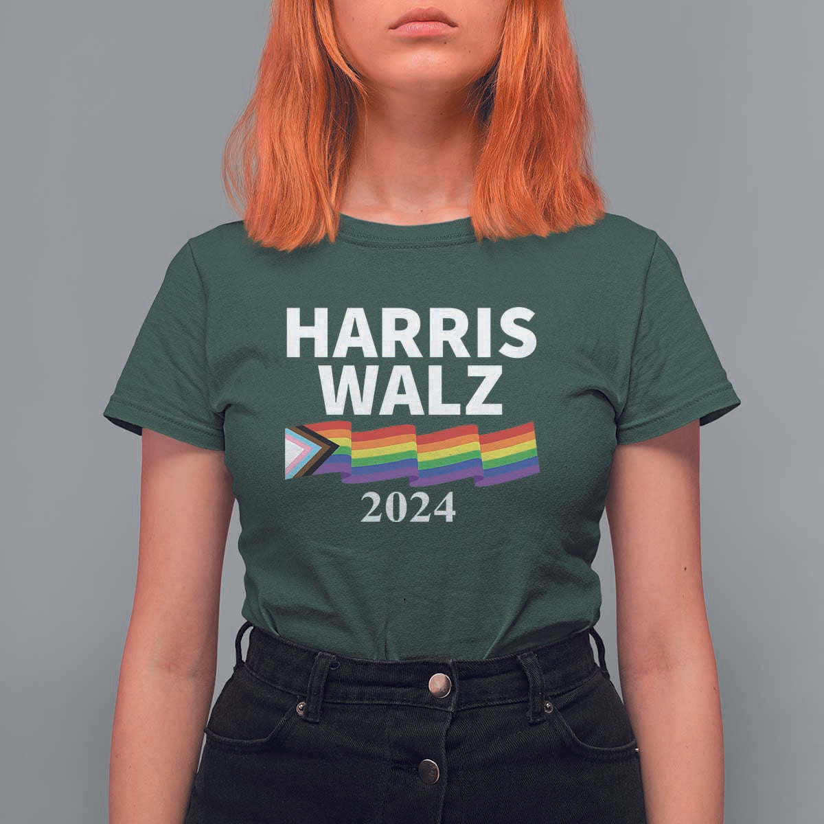 Harris Walz T Shirt For Women LGBT Rainbow Flag Presidential Election 2024 - Wonder Print Shop