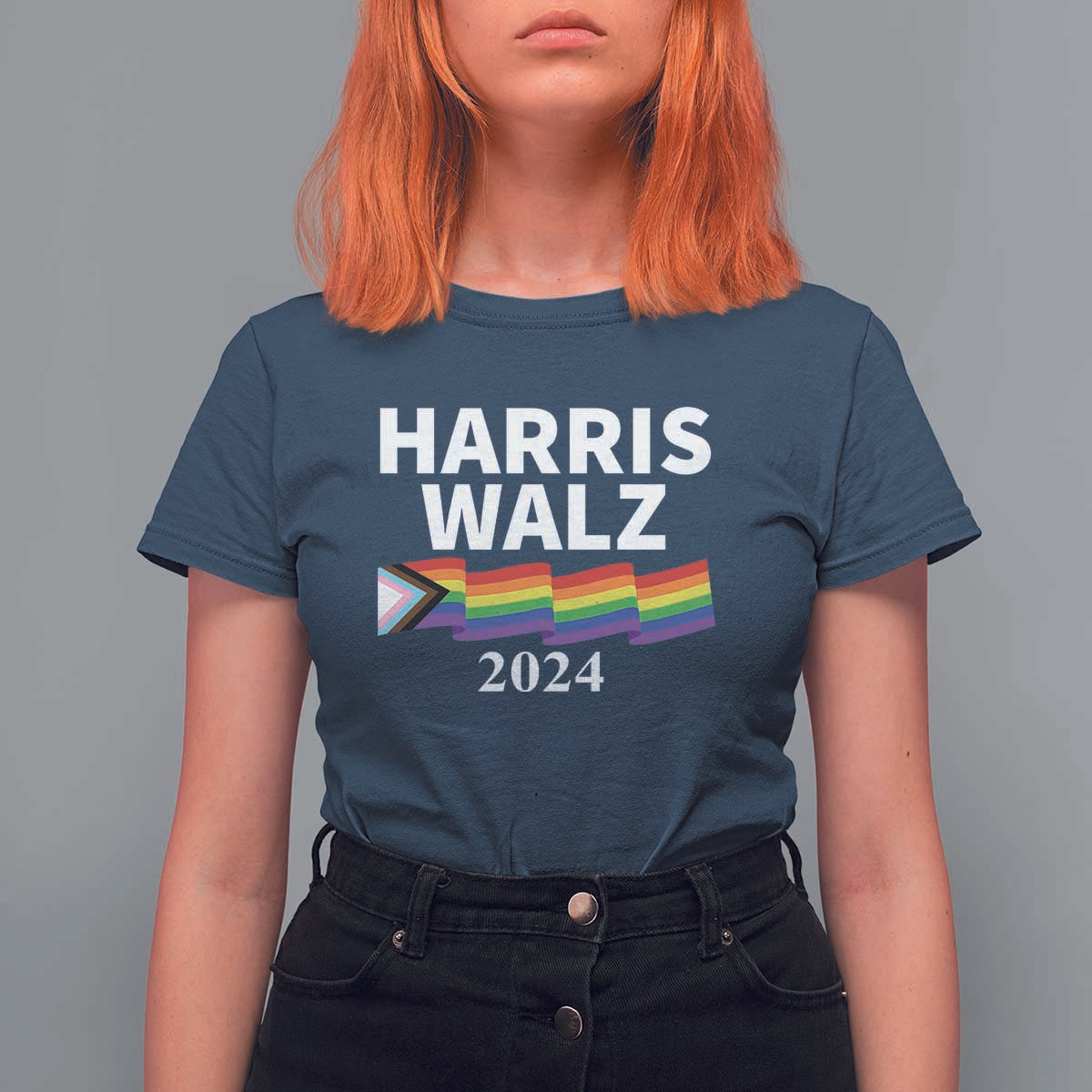 Harris Walz T Shirt For Women LGBT Rainbow Flag Presidential Election 2024 - Wonder Print Shop
