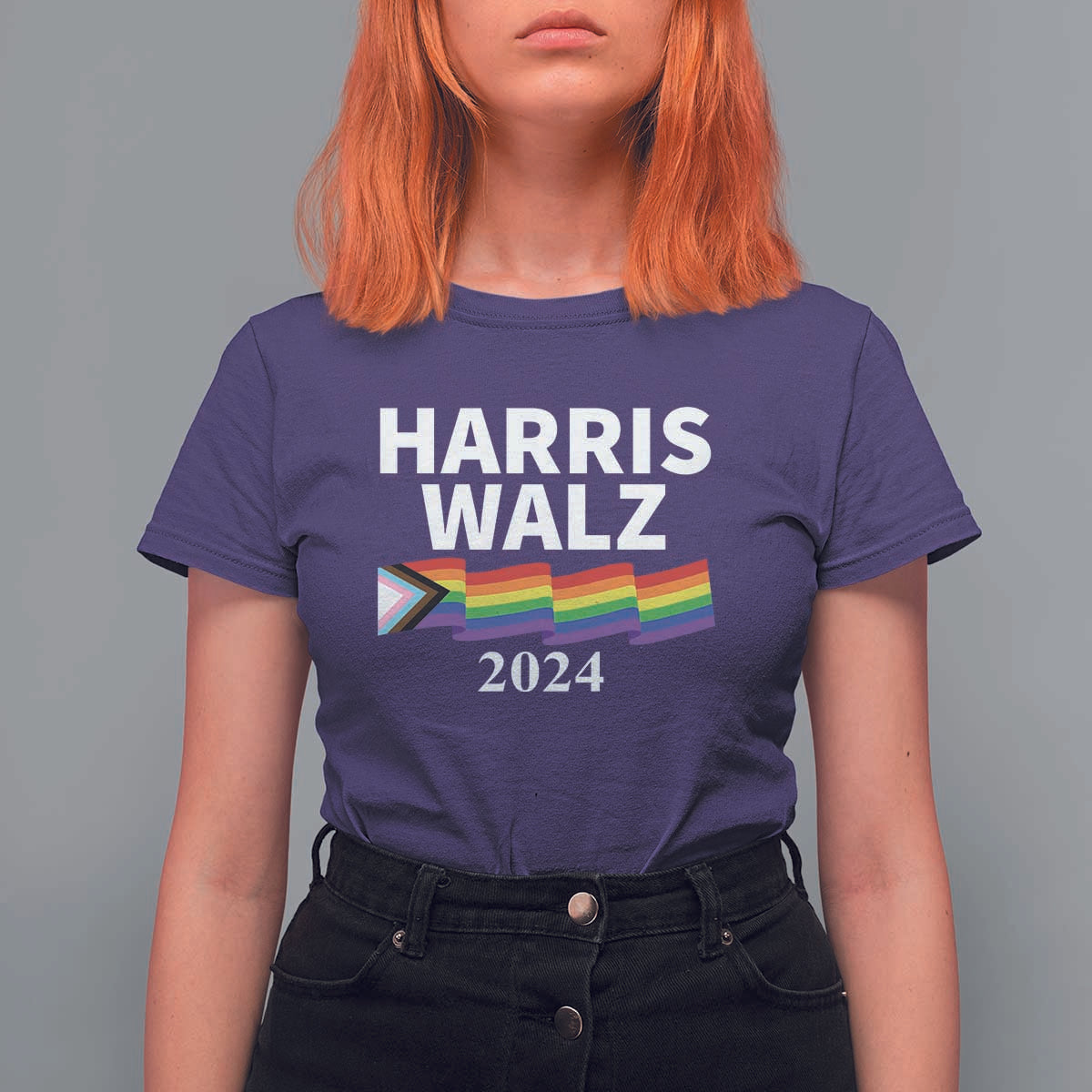 Harris Walz T Shirt For Women LGBT Rainbow Flag Presidential Election 2024 - Wonder Print Shop
