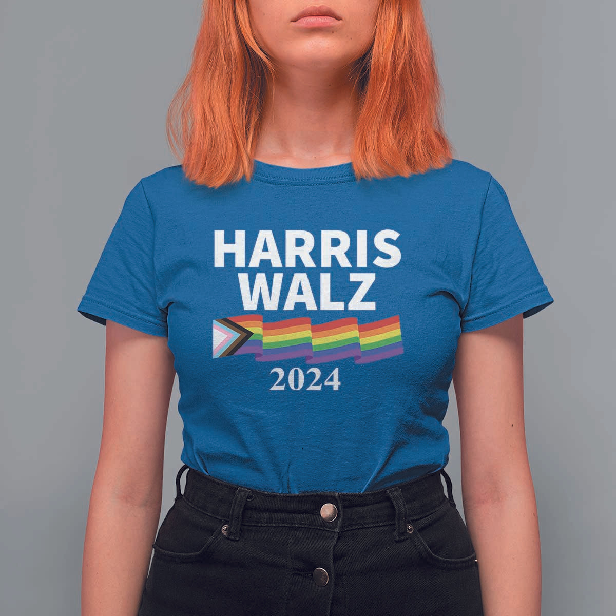 Harris Walz T Shirt For Women LGBT Rainbow Flag Presidential Election 2024 - Wonder Print Shop