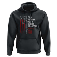 Harris Walz 2024 Hoodie I'm A Veteran Not A Sucker Or A Loser American Flag Gun - Wonder Print Shop