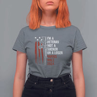 Harris Walz 2024 T Shirt For Women I'm A Veteran Not A Sucker Or A Loser American Flag Gun - Wonder Print Shop