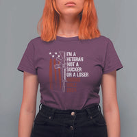 Harris Walz 2024 T Shirt For Women I'm A Veteran Not A Sucker Or A Loser American Flag Gun - Wonder Print Shop