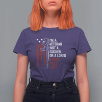 Harris Walz 2024 T Shirt For Women I'm A Veteran Not A Sucker Or A Loser American Flag Gun - Wonder Print Shop