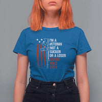 Harris Walz 2024 T Shirt For Women I'm A Veteran Not A Sucker Or A Loser American Flag Gun - Wonder Print Shop