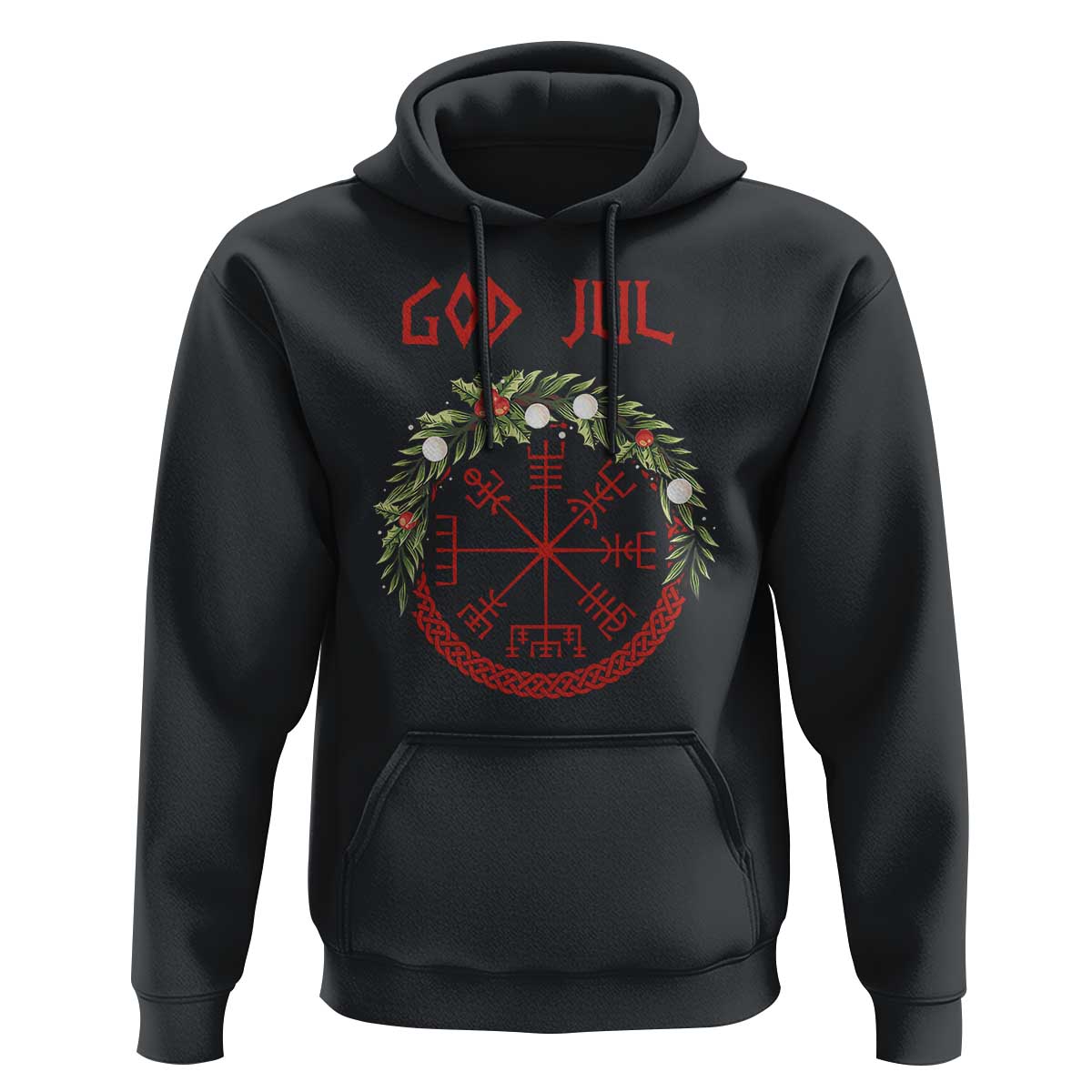 Yule Pagan Hoodie God Jul Christmas Nordic Vegvisir Wreath