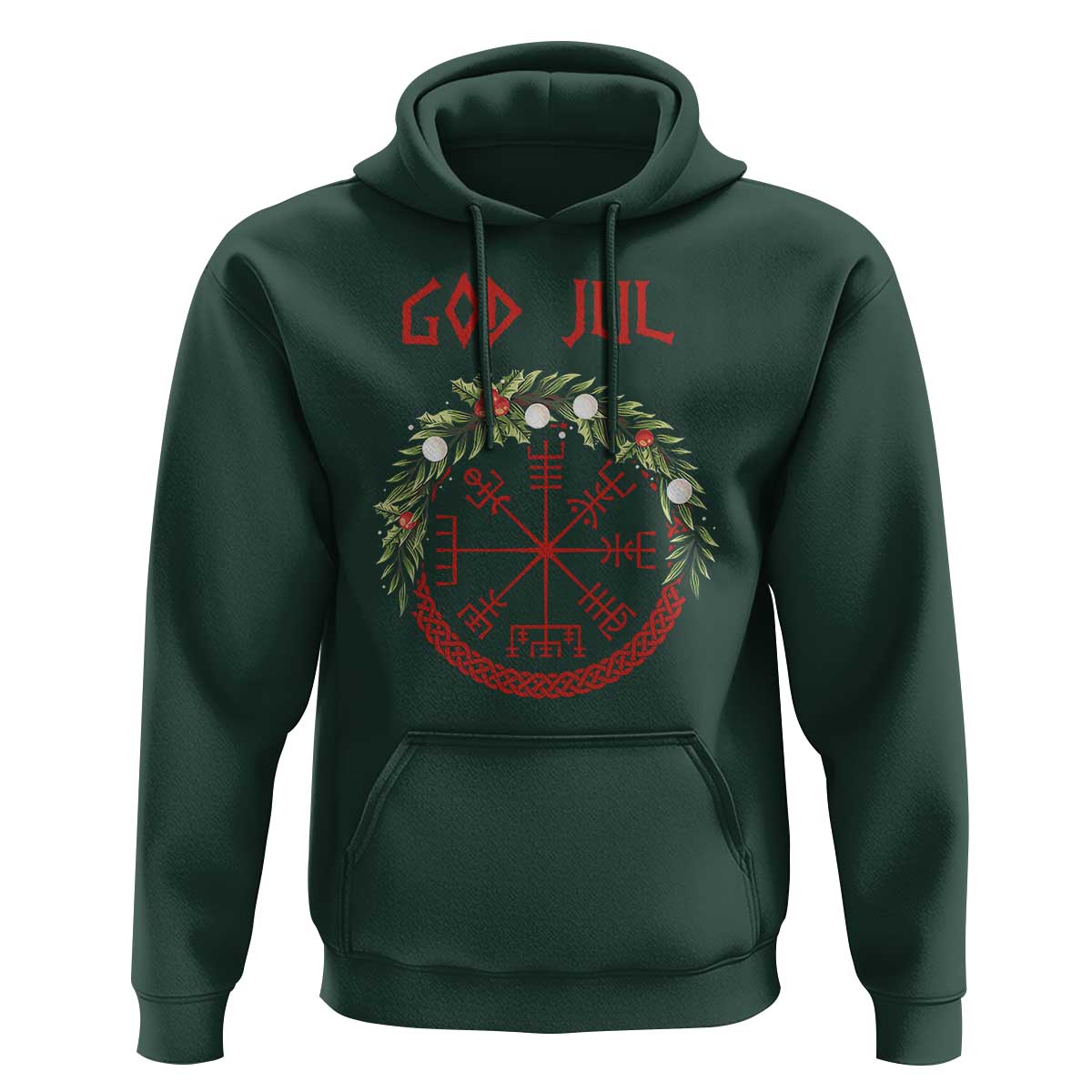 Yule Pagan Hoodie God Jul Christmas Nordic Vegvisir Wreath